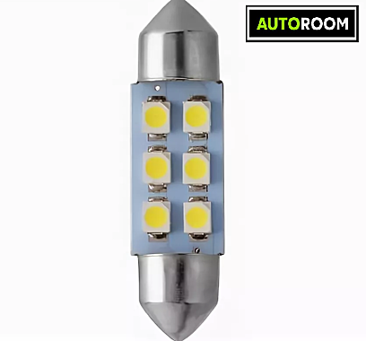 Светодиод Автосвет/Маяк  12V C5W 3528 белый в колбе